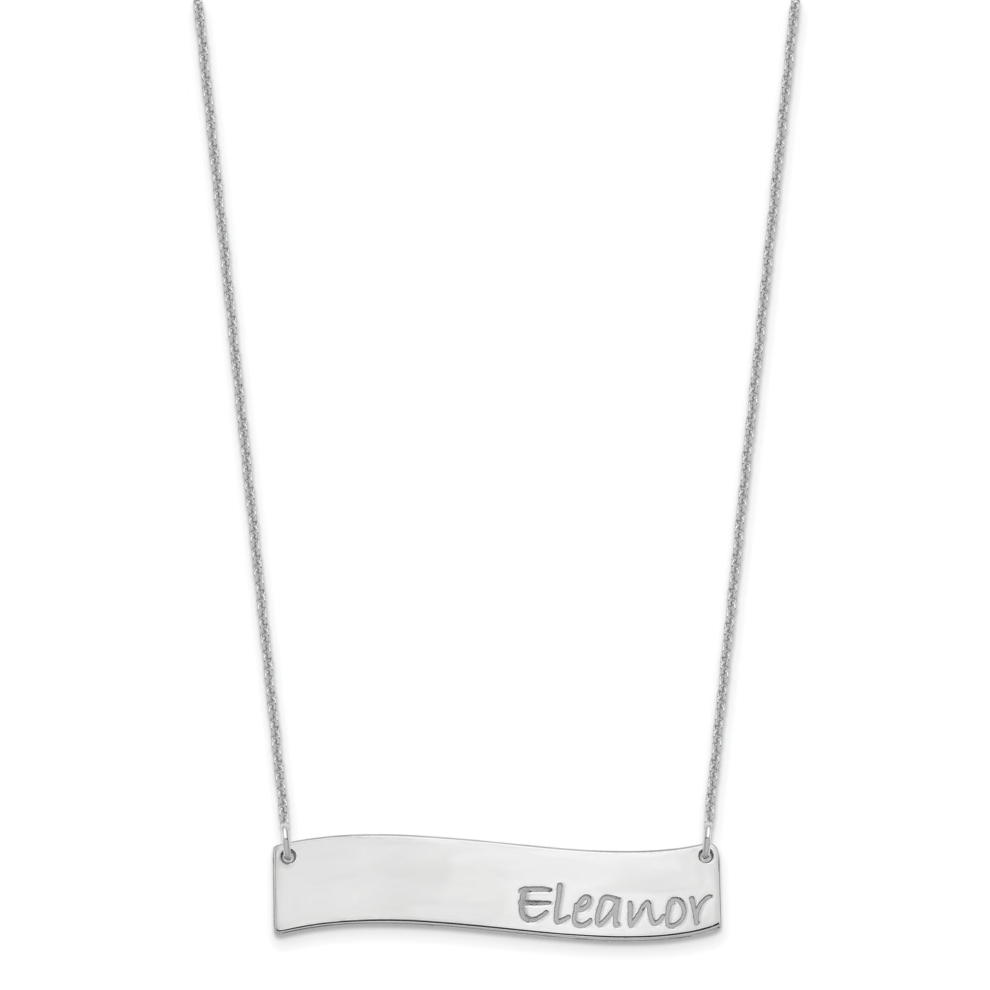 14K White Gold Medium Polished Curved Bar Necklace
