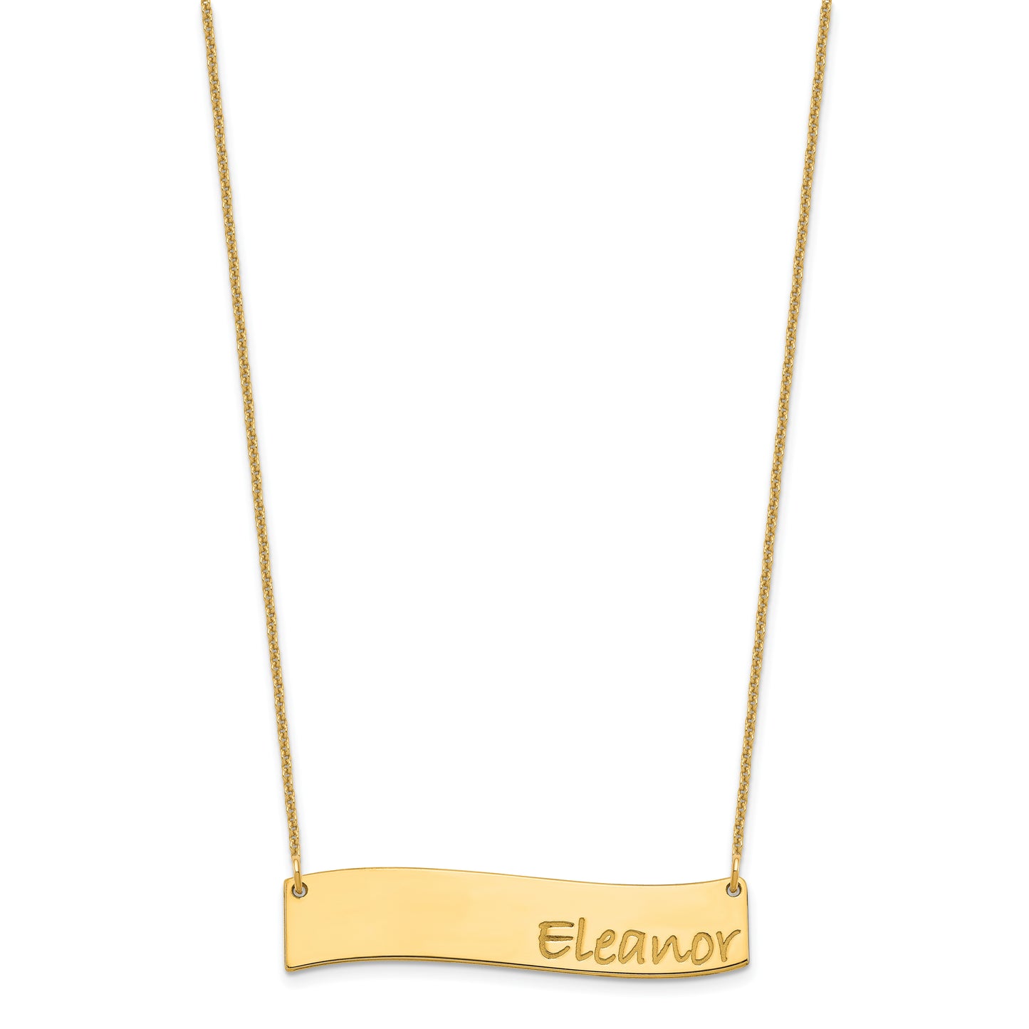 14K Yellow Gold Medium Polished Curved Bar Necklace