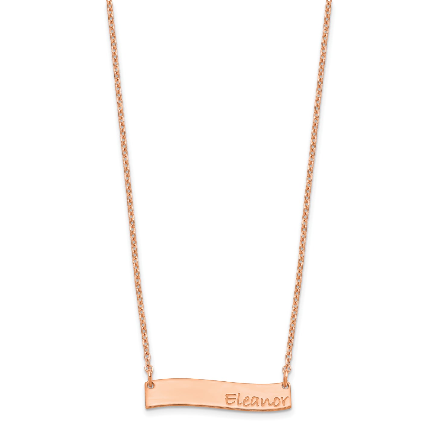 Sterling Silver Rose Gold plated Small Polished Curved Bar Necklace