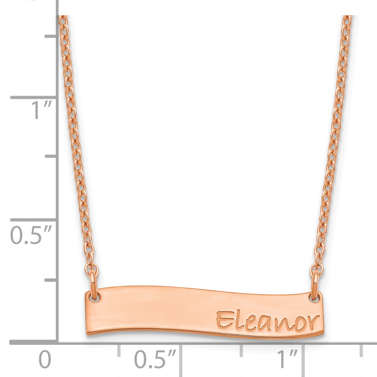 Sterling Silver Rose Gold plated Small Polished Curved Bar Necklace