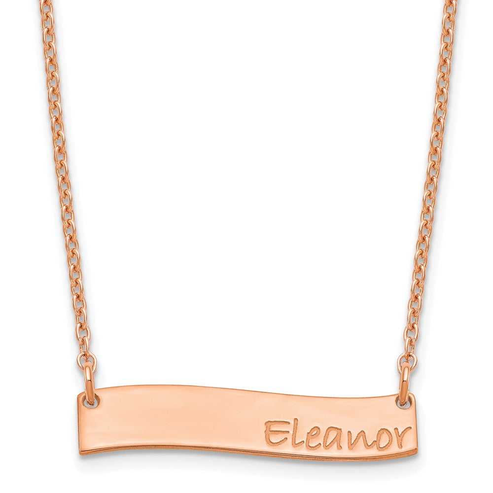 Sterling Silver Rose Gold plated Small Polished Curved Bar Necklace