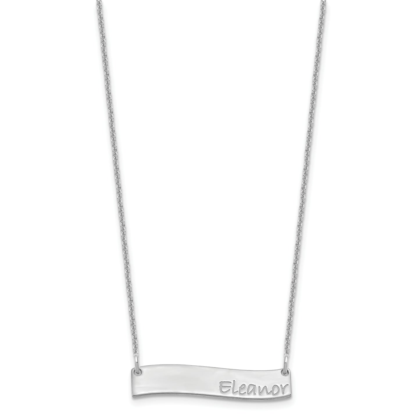 14K White Gold Small Polished Curved Bar Necklace
