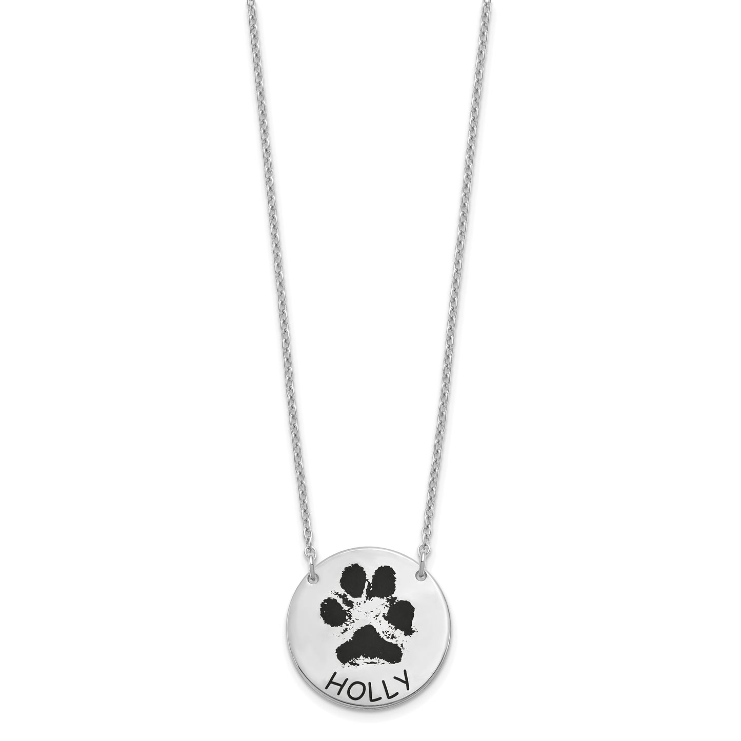 Sterling Silver Rhodium plated Small Enameled Paw Print Necklace