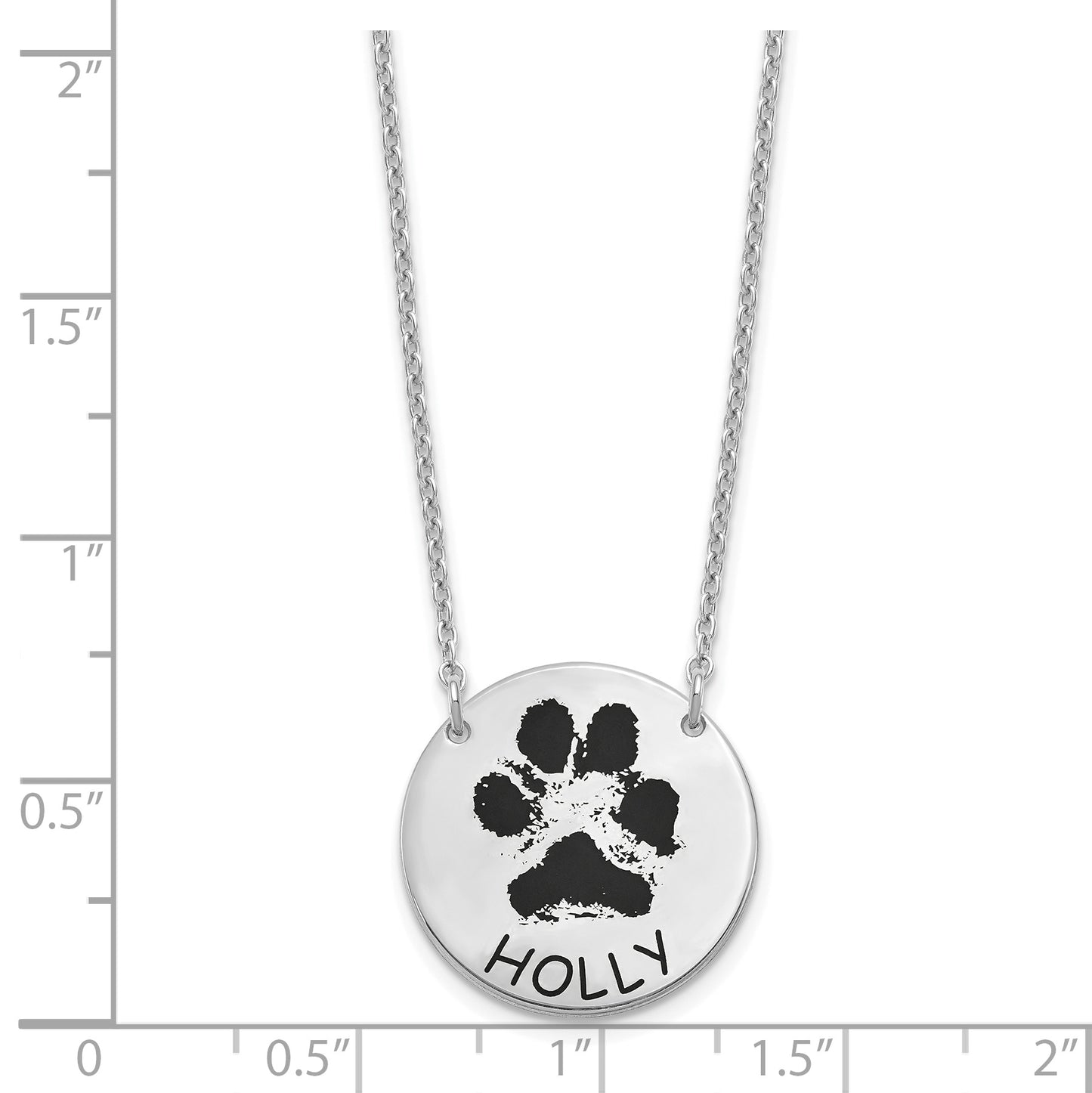 Sterling Silver Rhodium plated Small Enameled Paw Print Necklace