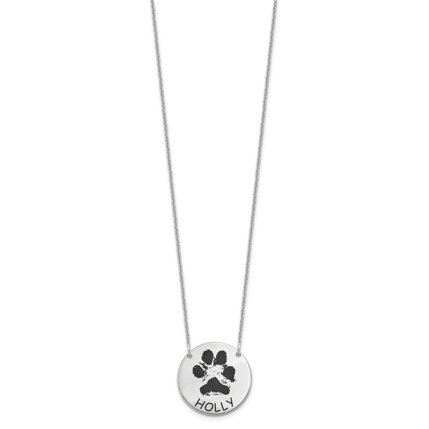 14K White Gold Small Enameled Paw Print Necklace