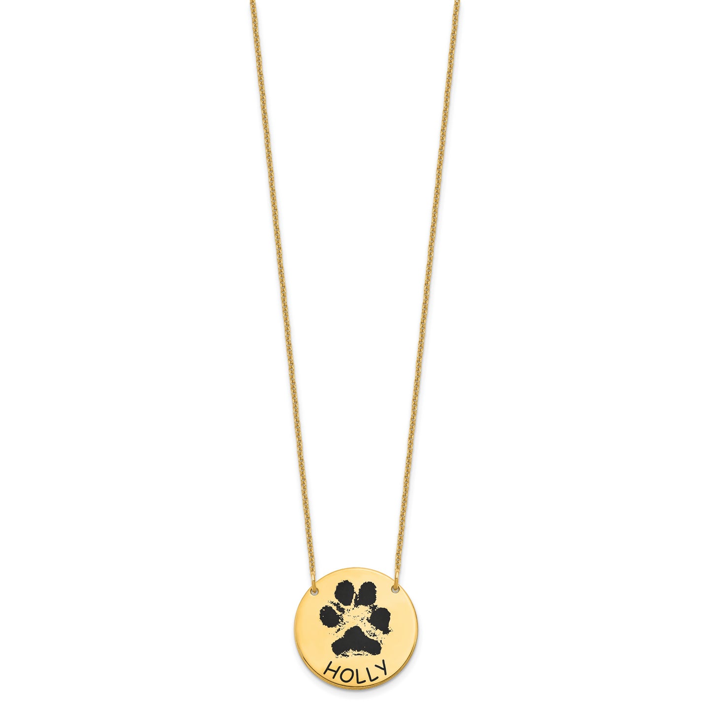 14K Yellow Gold Small Enameled Paw Print Necklace