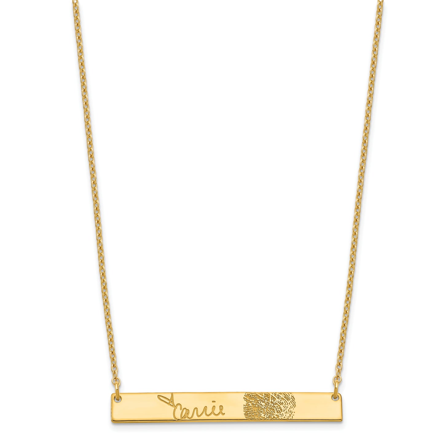 Sterling Silver Gold plated Signature and Fingerprint Bar Necklace