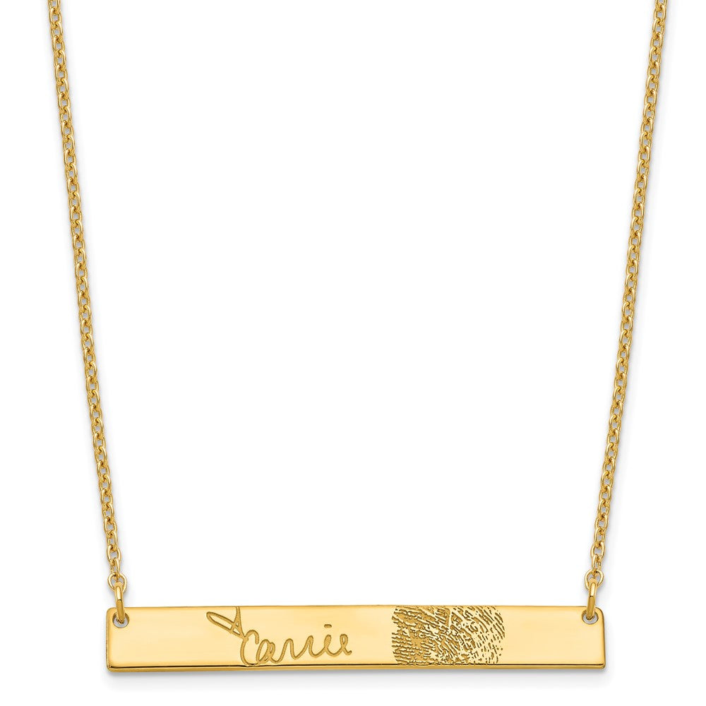 Sterling Silver Gold plated Signature and Fingerprint Bar Necklace