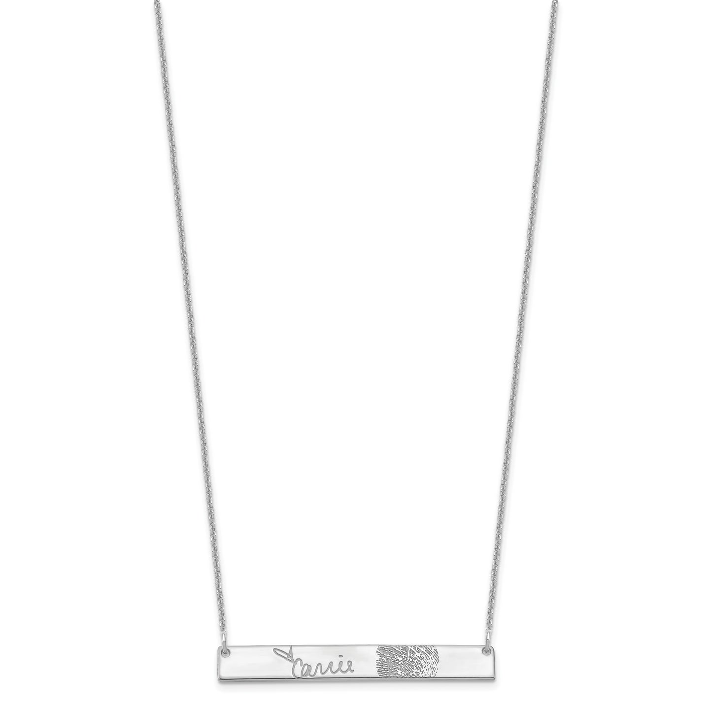 14K White Gold Signature and Fingerprint Bar Necklace