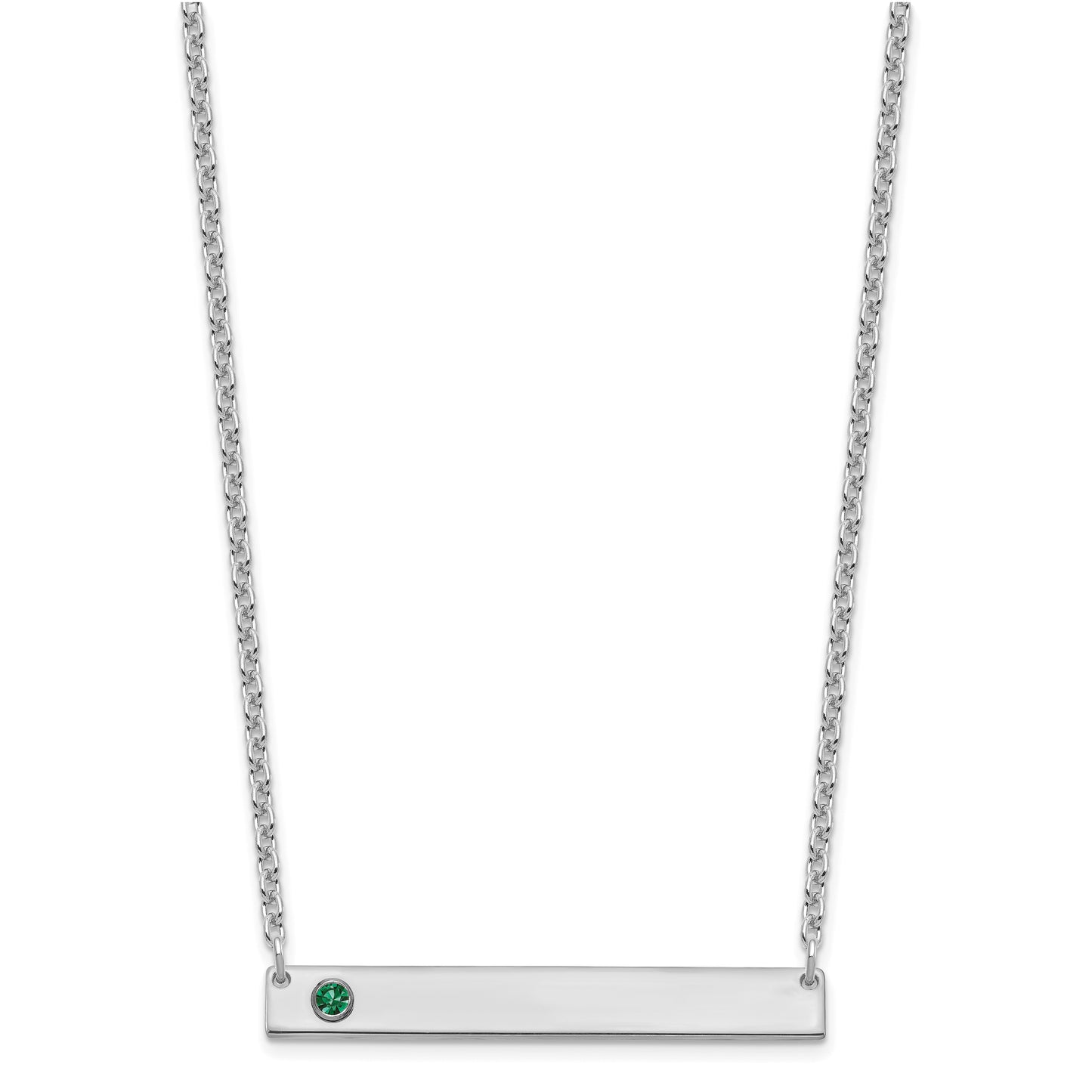 Sterling Silver Rhodium plated 1 Birthstone Large Bar Necklace