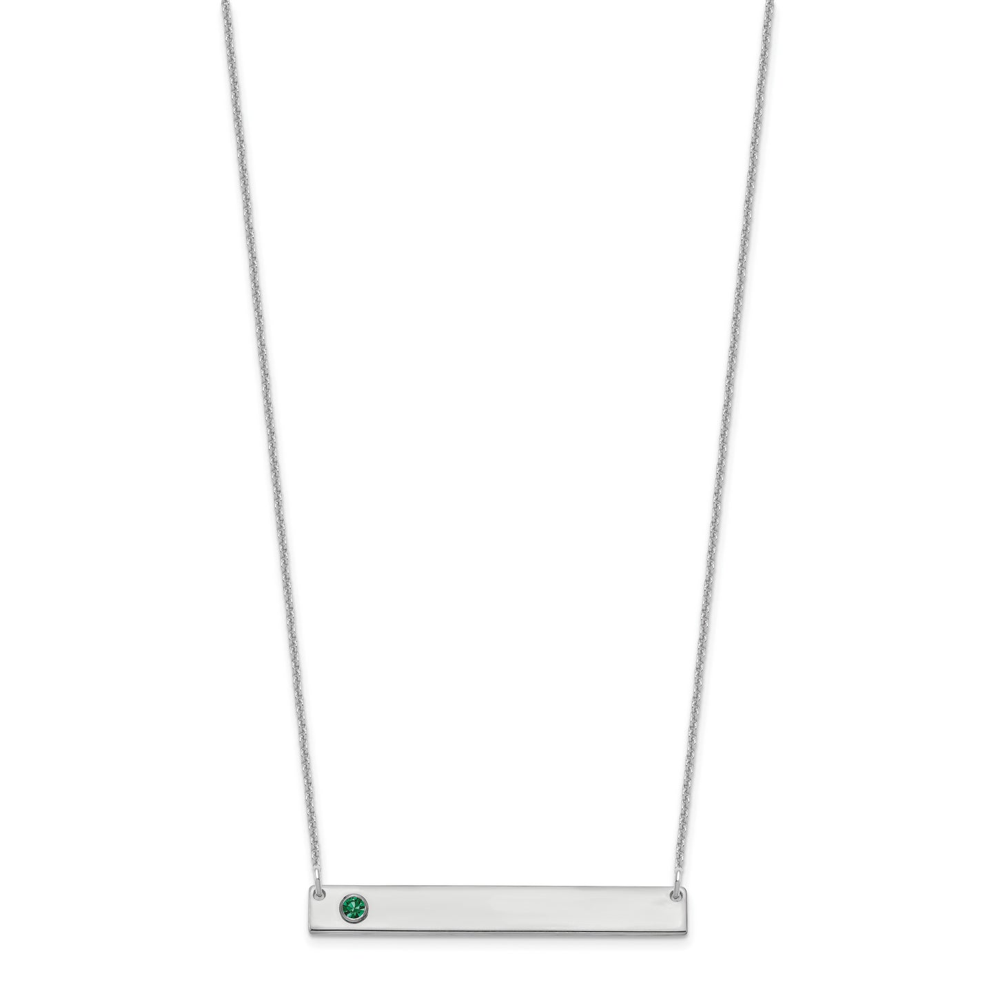 14K White Gold 1 Birthstone with 18k Rhodium Plated Bezel Large Bar Necklace