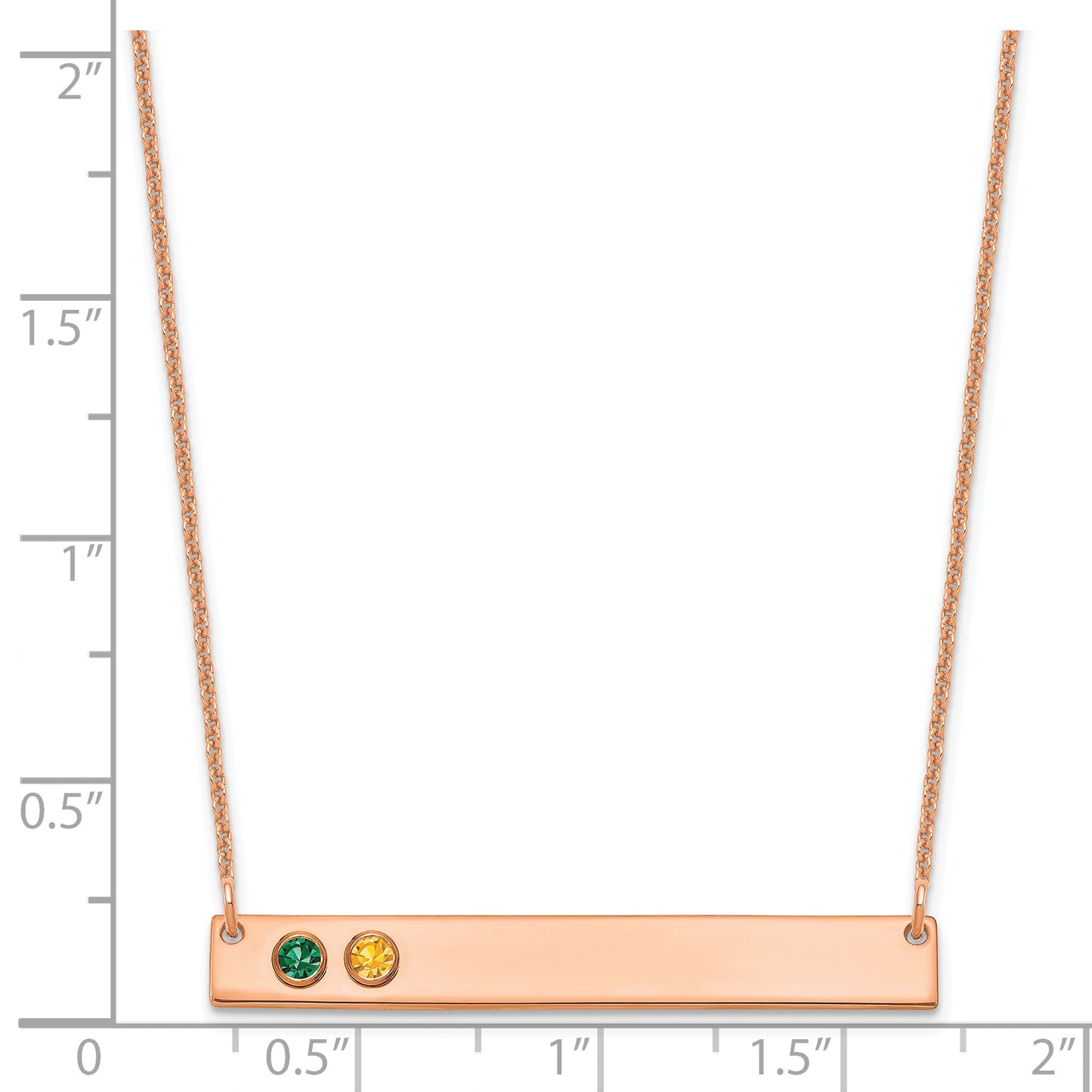 14K Rose Gold 2 Birthstone with 14k Bezel Large Bar Necklace