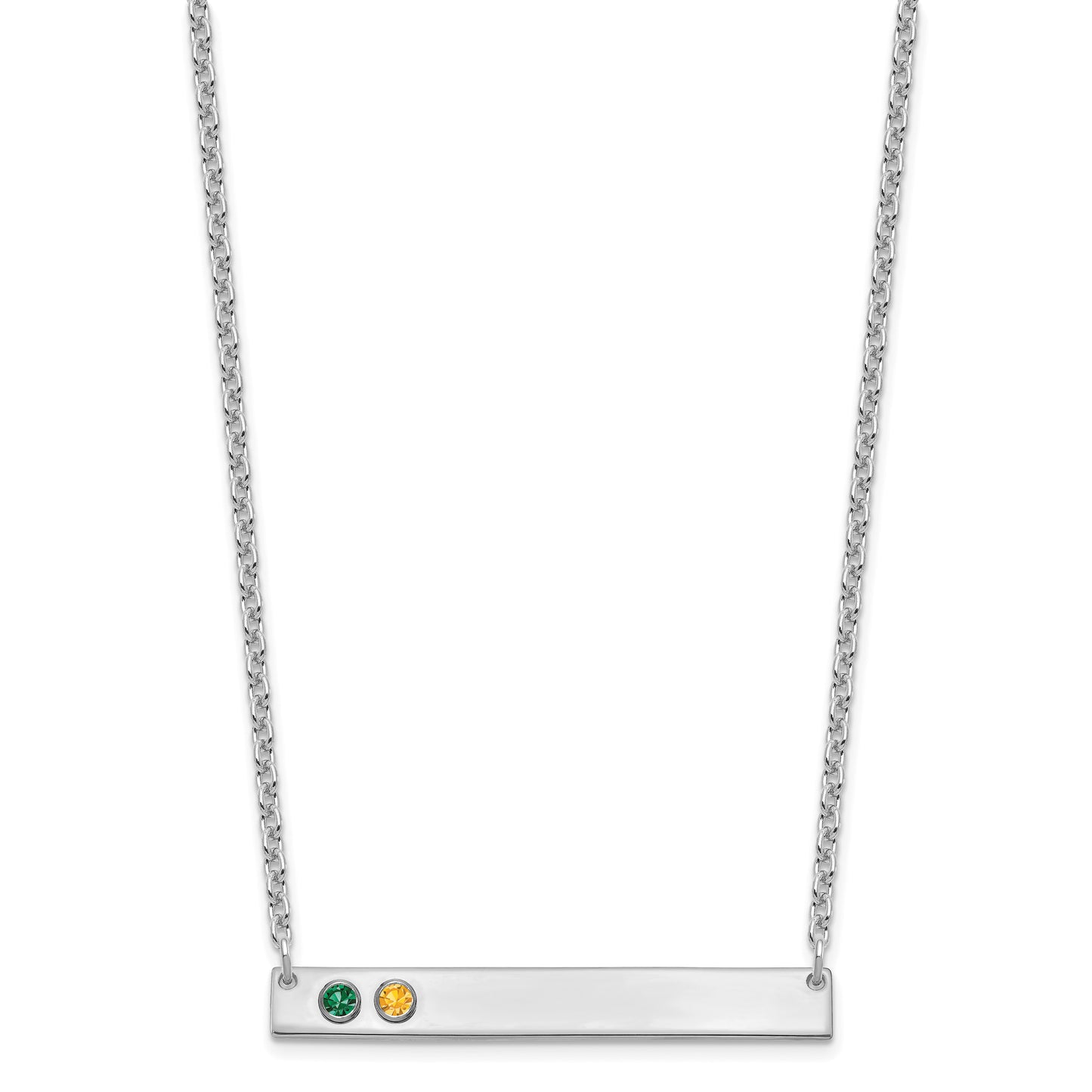 Sterling Silver Rhodium plated 2 Birthstone Large Bar Necklace