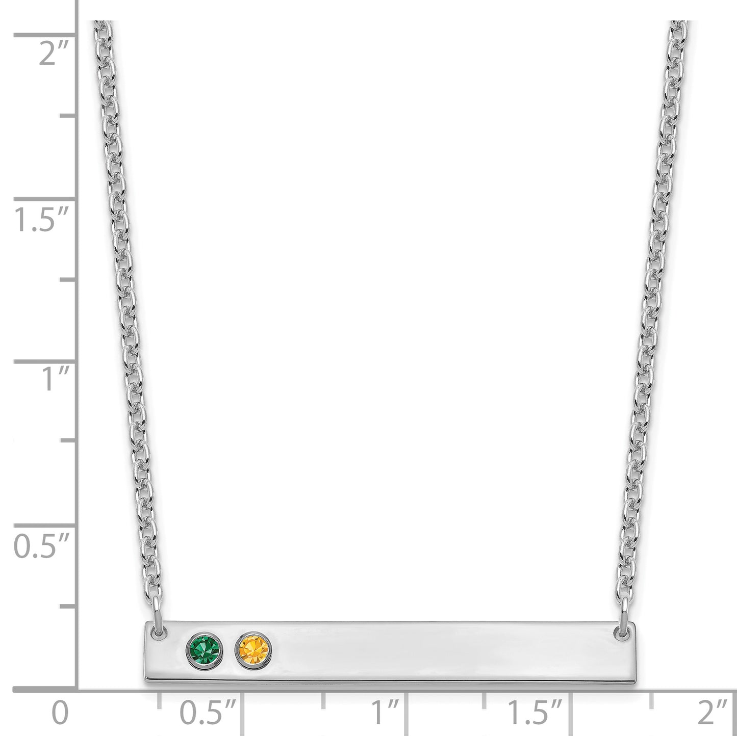 Sterling Silver Rhodium plated 2 Birthstone Large Bar Necklace