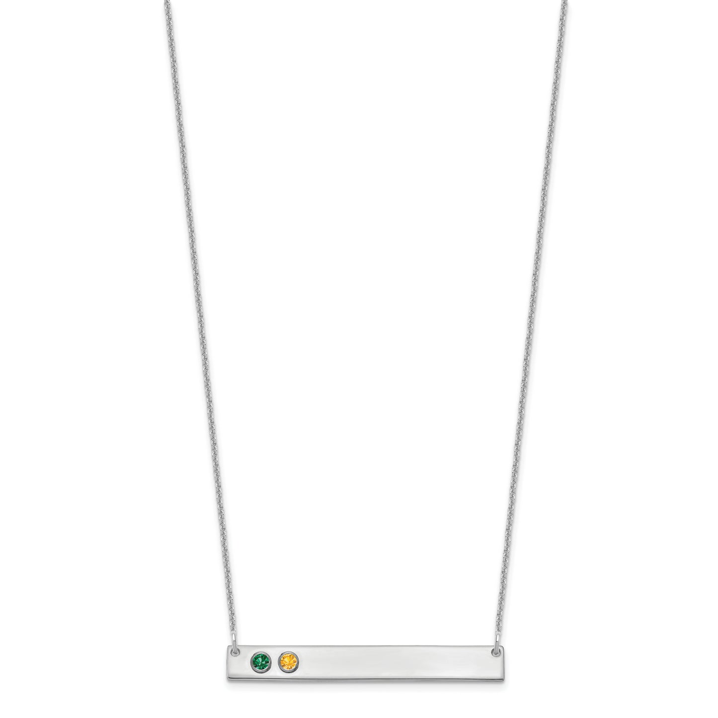 14K White Gold 2 Birthstone with 18k Rhodium Plated Bezel Large Bar Necklace