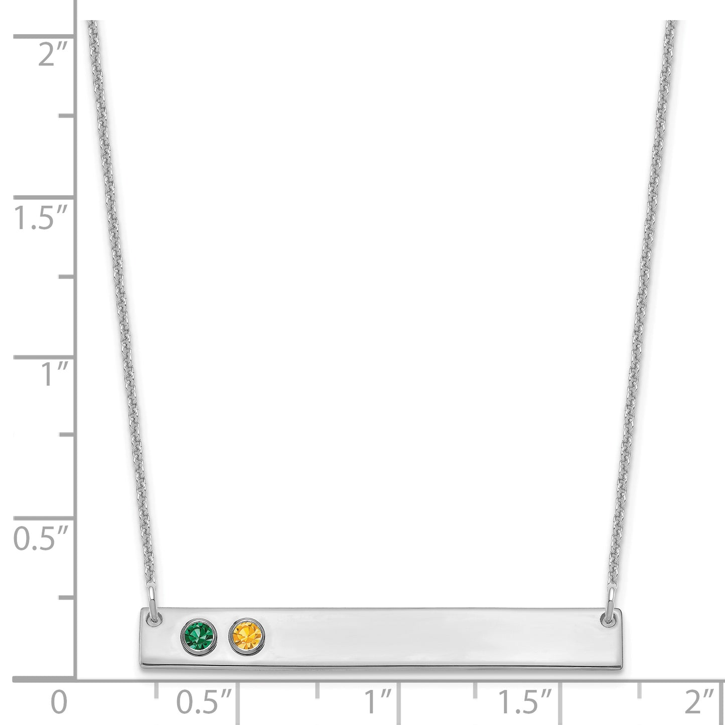 14K White Gold 2 Birthstone with 18k Rhodium Plated Bezel Large Bar Necklace