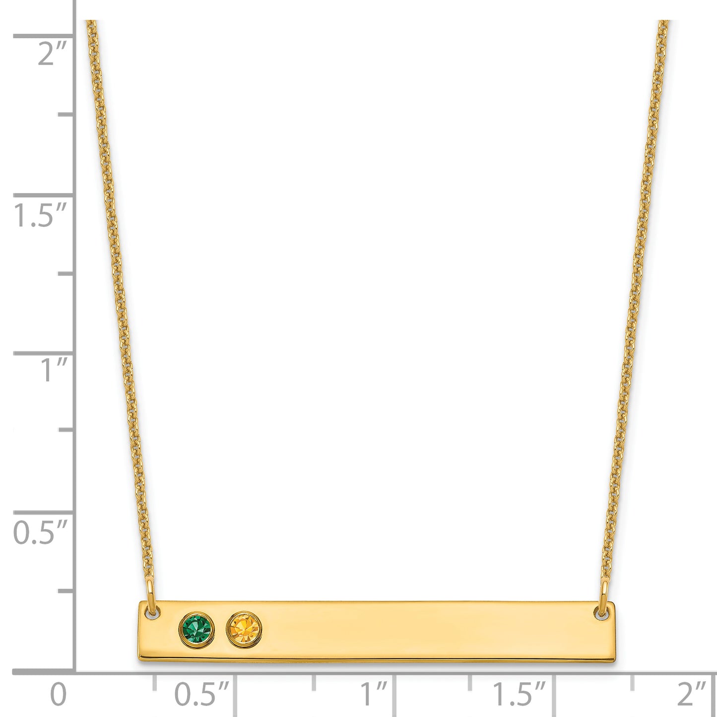 14K Yellow Gold 2 Birthstone w/ 14k Bezel Large Bar Necklace