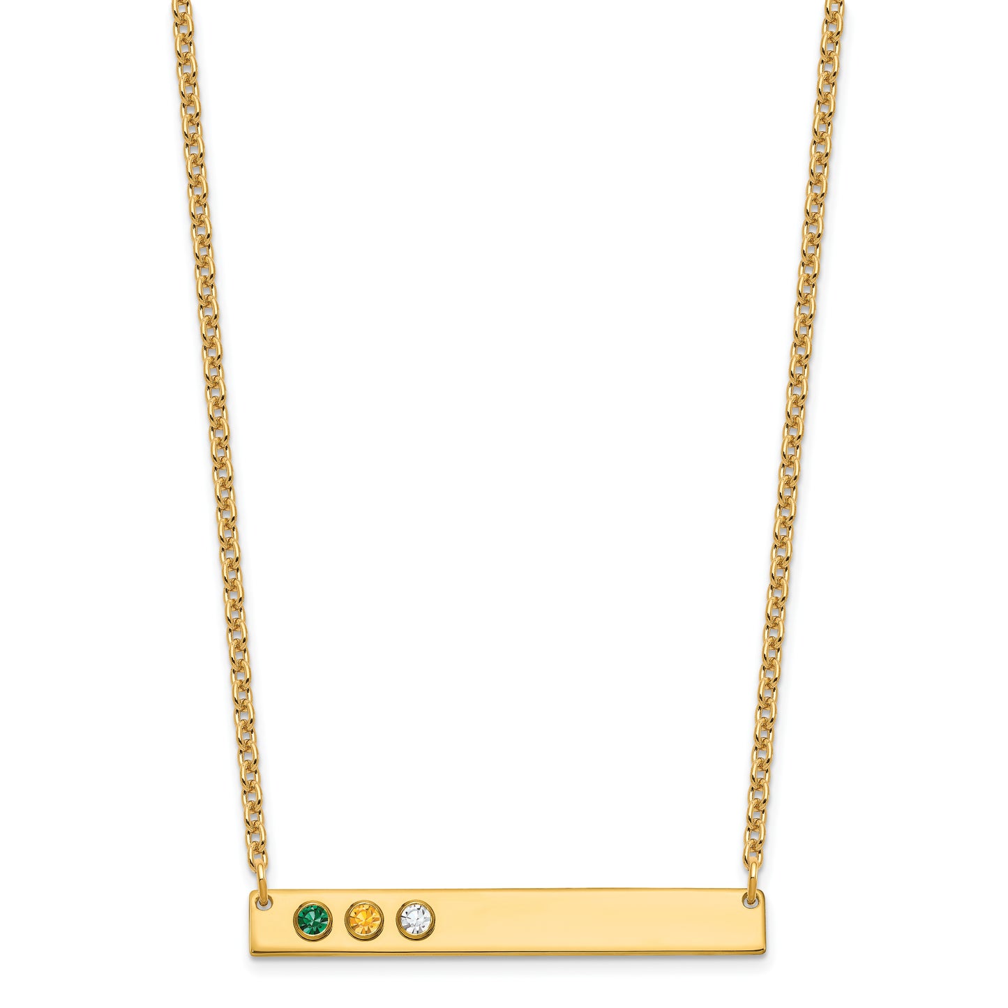 10K Yellow Gold 3 Birthstone w/ 14k Bezel Large Bar Necklace