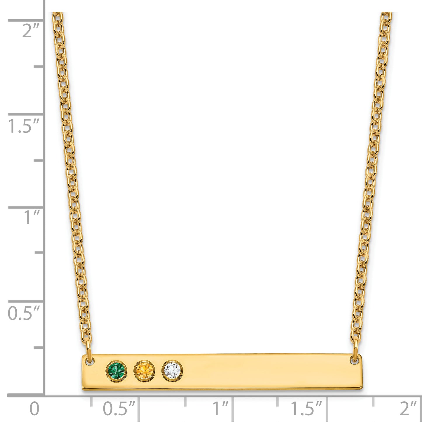 10K Yellow Gold 3 Birthstone w/ 14k Bezel Large Bar Necklace