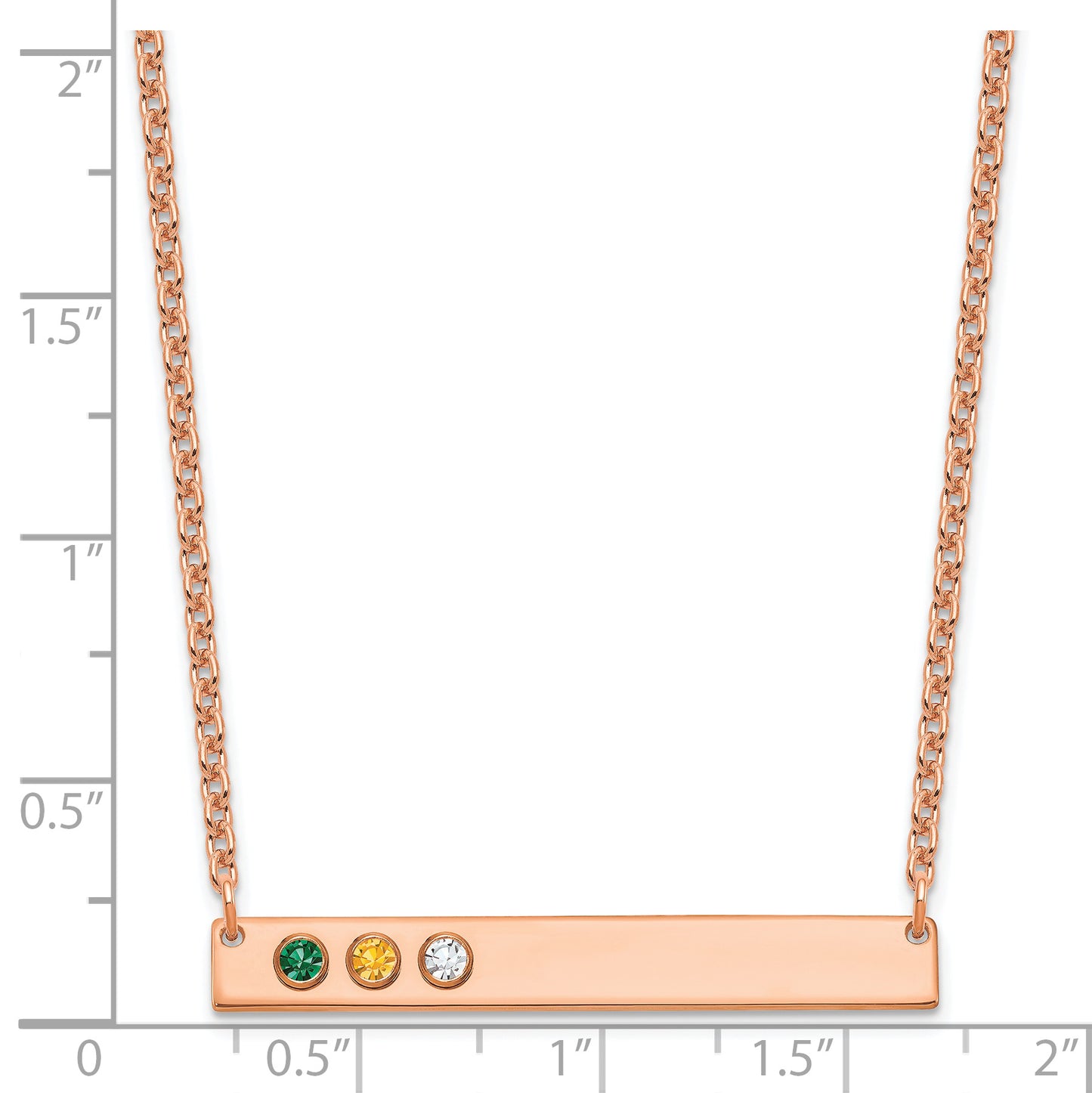 14K Rose Gold 3 Birthstone with 14k Bezel Large Bar Necklace