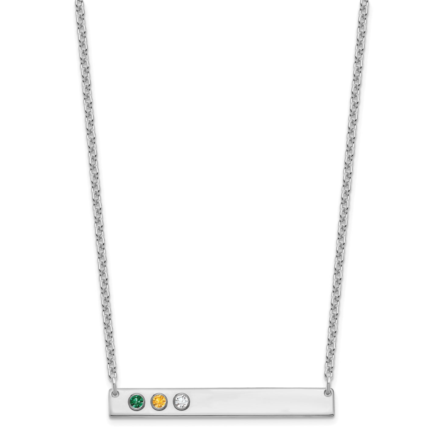 Sterling Silver Rhodium plated 3 Birthstone Large Bar Necklace