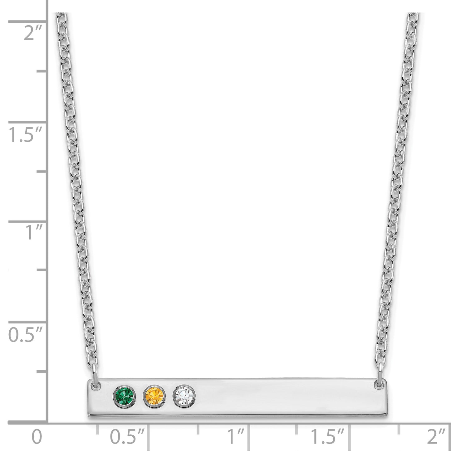 Sterling Silver Rhodium plated 3 Birthstone Large Bar Necklace