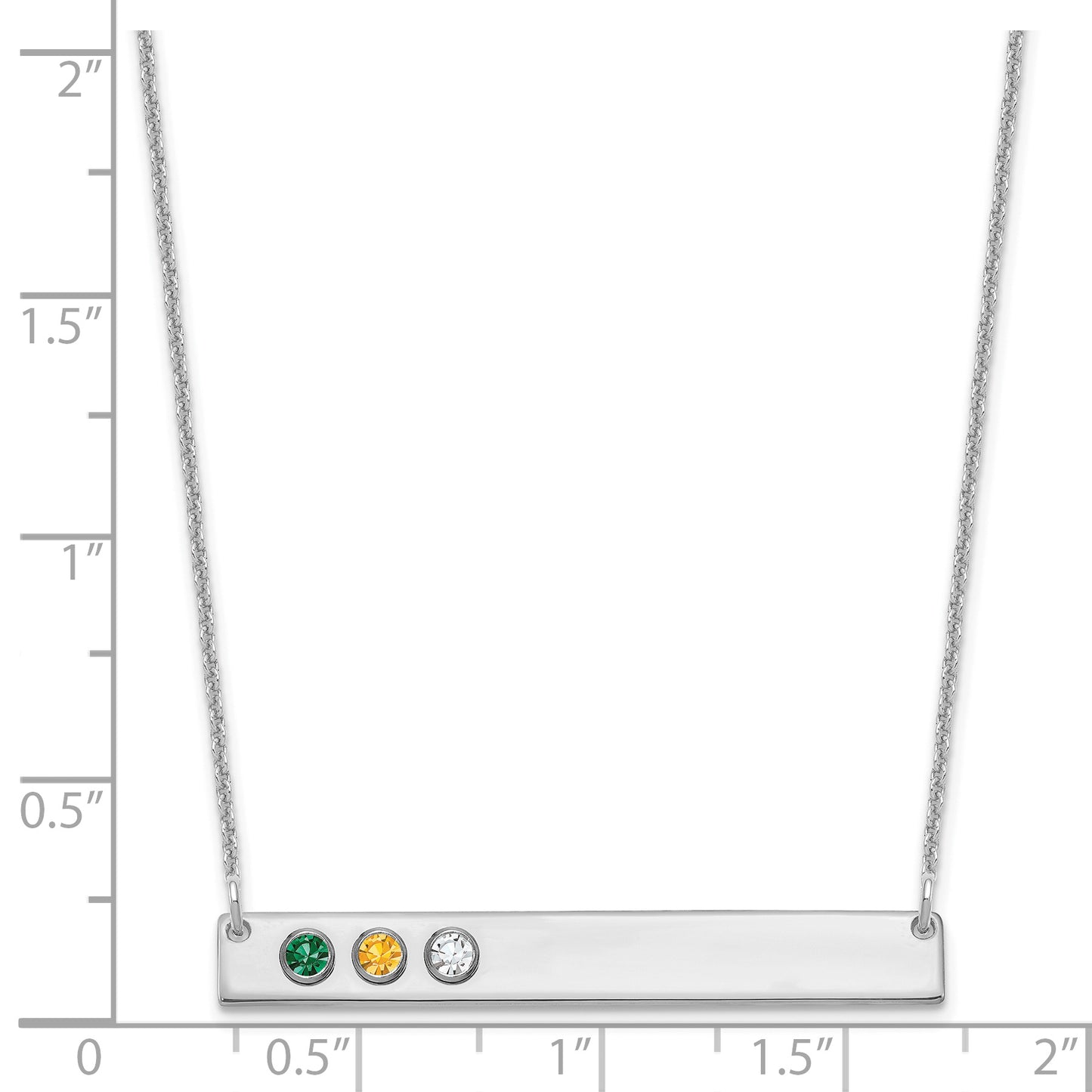 14K White Gold 3 Birthstone with 18k Rhodium Plated Bezels Large Bar Necklace
