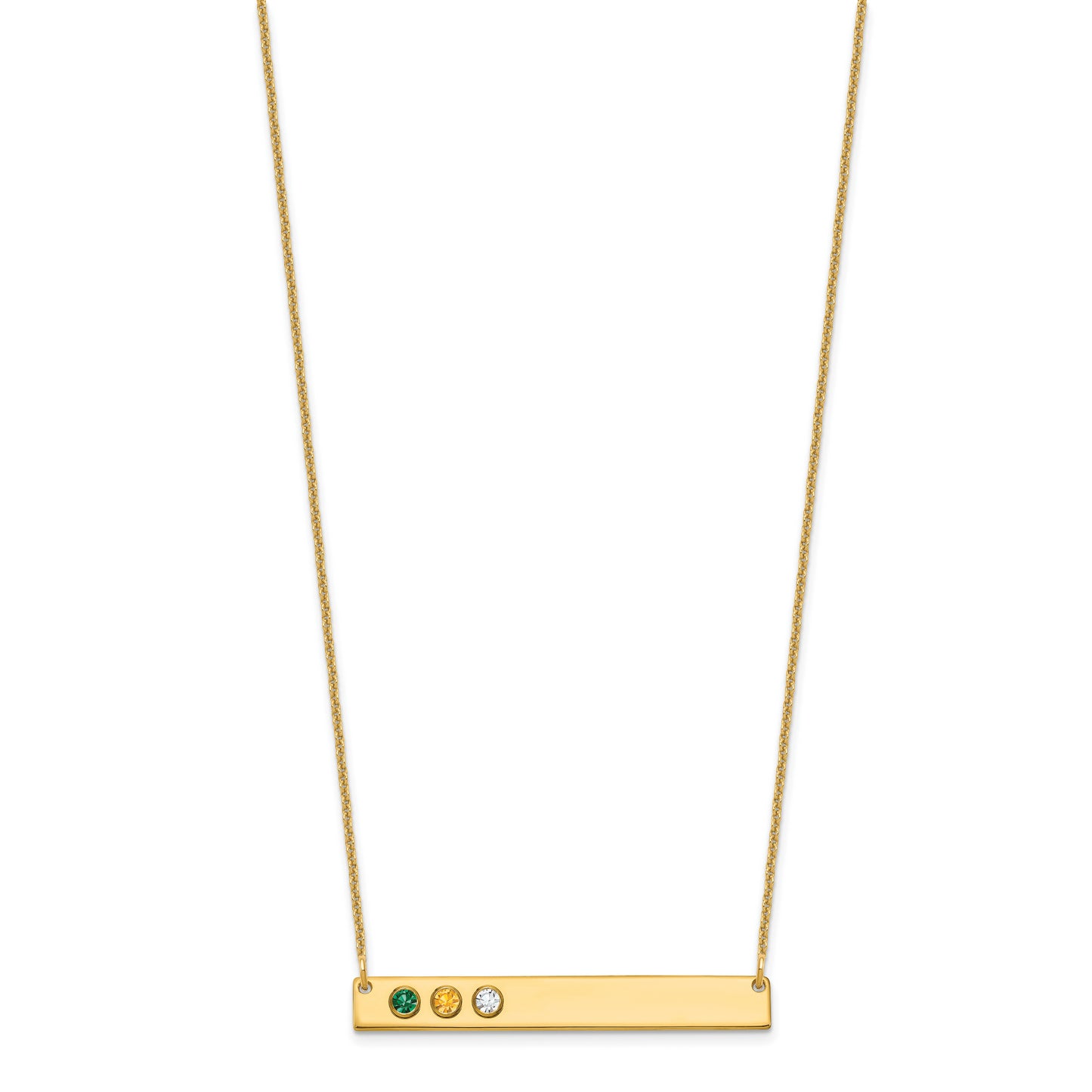14K Yellow Gold 3 Birthstone w/ 14k Bezel Large Bar Necklace