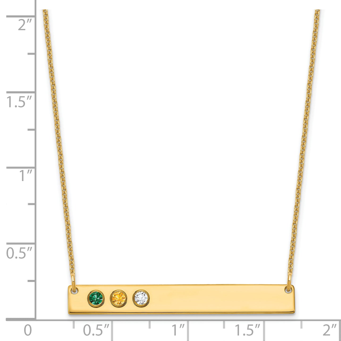 14K Yellow Gold 3 Birthstone w/ 14k Bezel Large Bar Necklace
