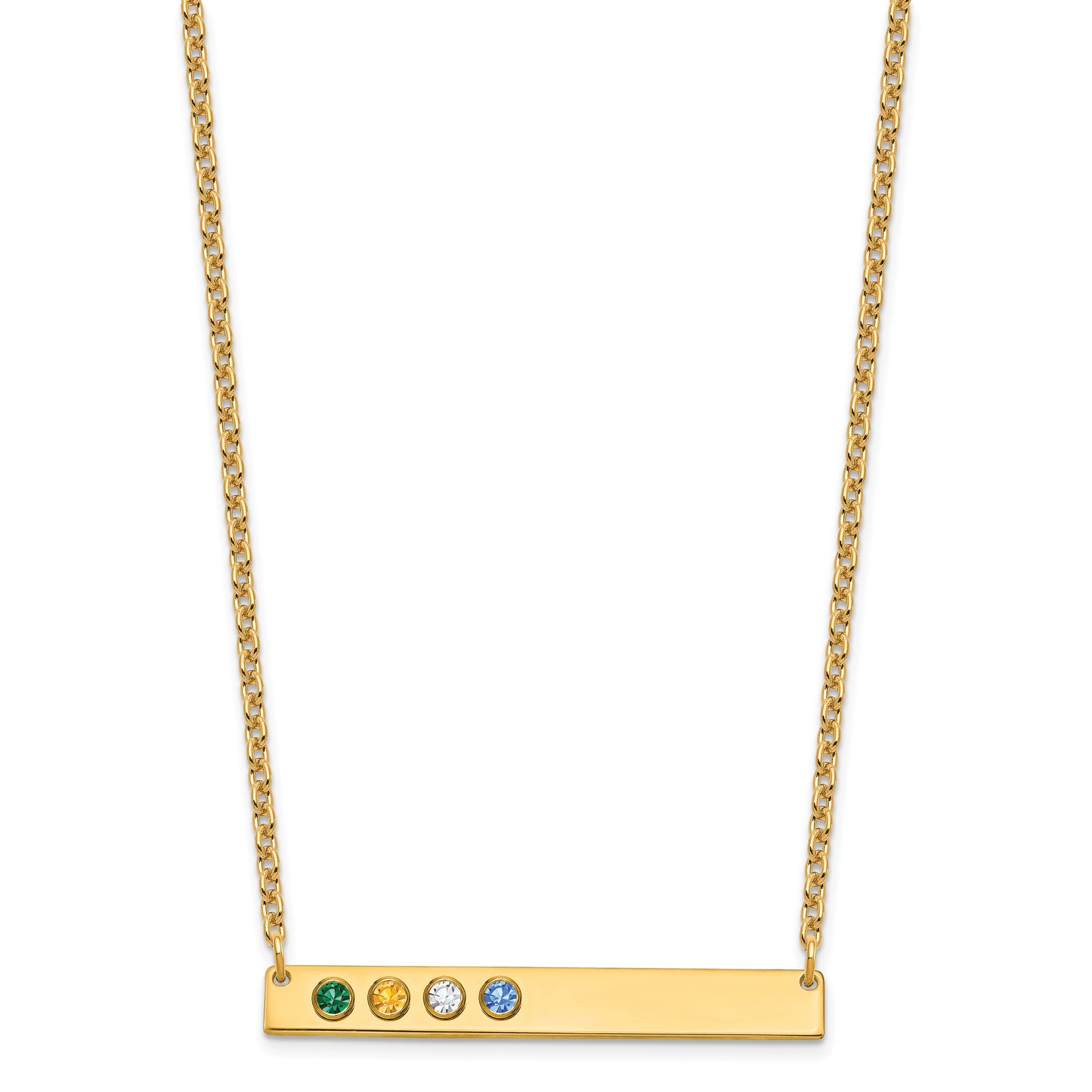 10K Yellow Gold 4 Birthstone w/ 14k Bezel Large Bar Necklace