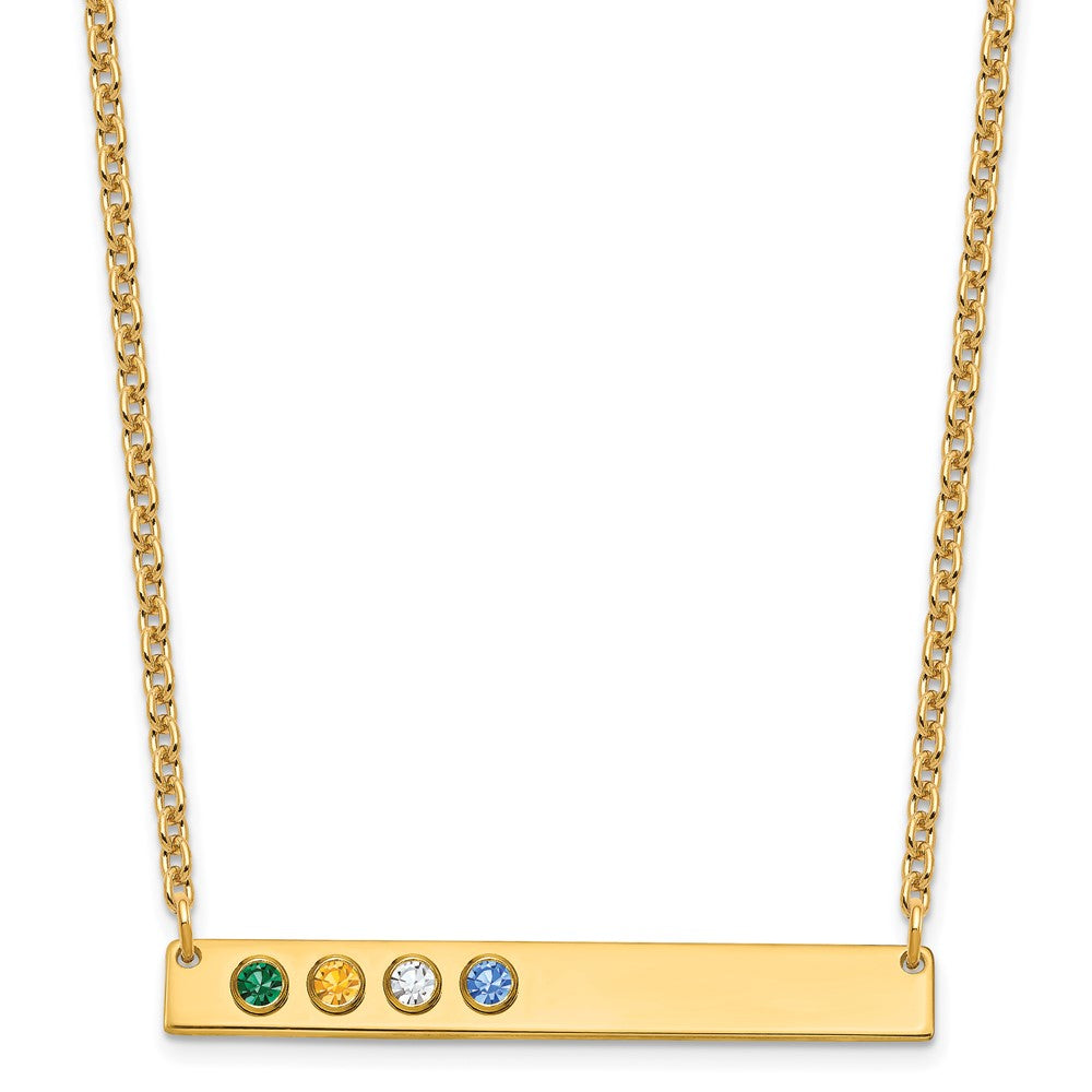 10K Yellow Gold 4 Birthstone w/ 14k Bezel Large Bar Necklace