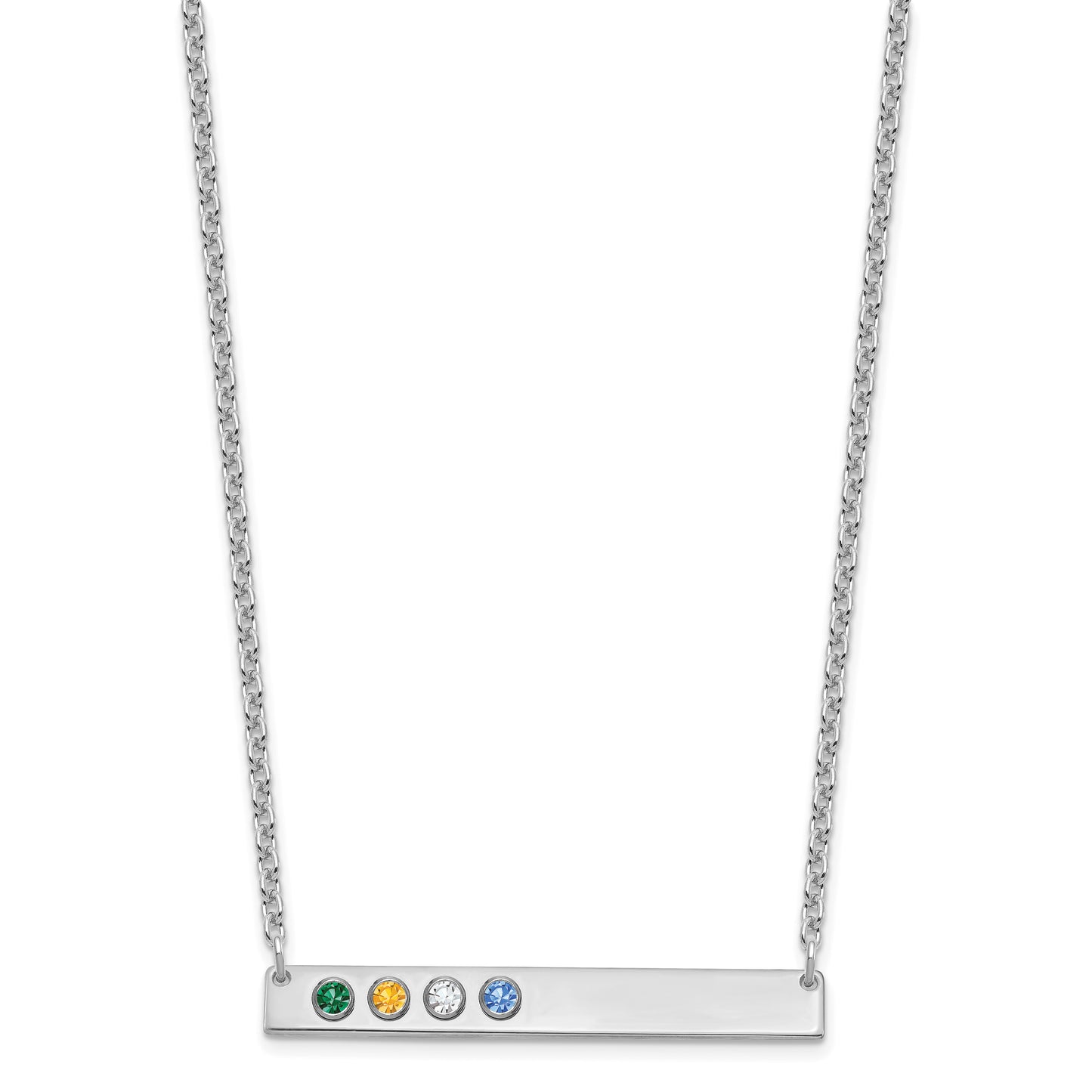 Sterling Silver Rhodium plated 4 Birthstone Large Bar Necklace