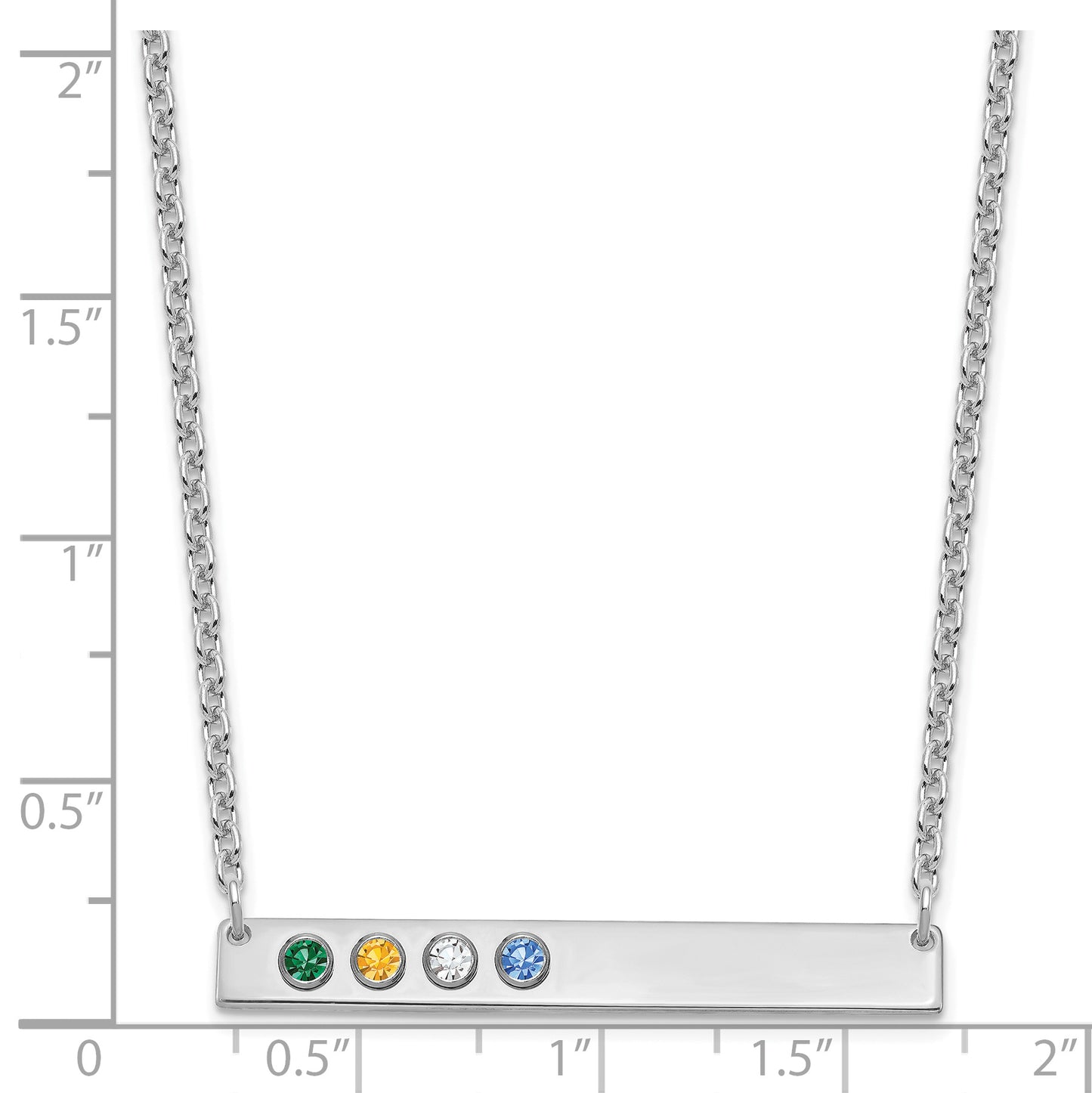 Sterling Silver Rhodium plated 4 Birthstone Large Bar Necklace