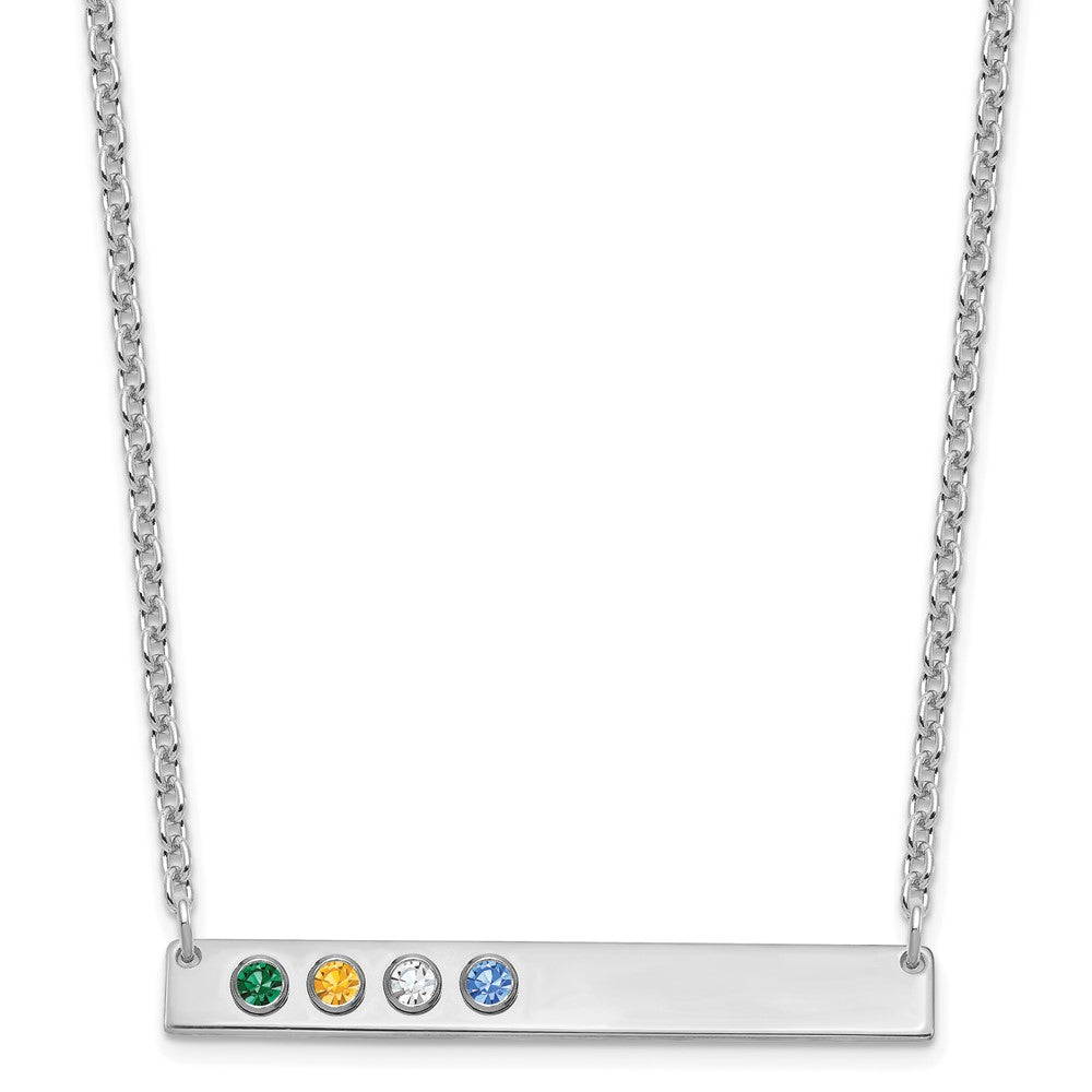 Sterling Silver Rhodium plated 4 Birthstone Large Bar Necklace