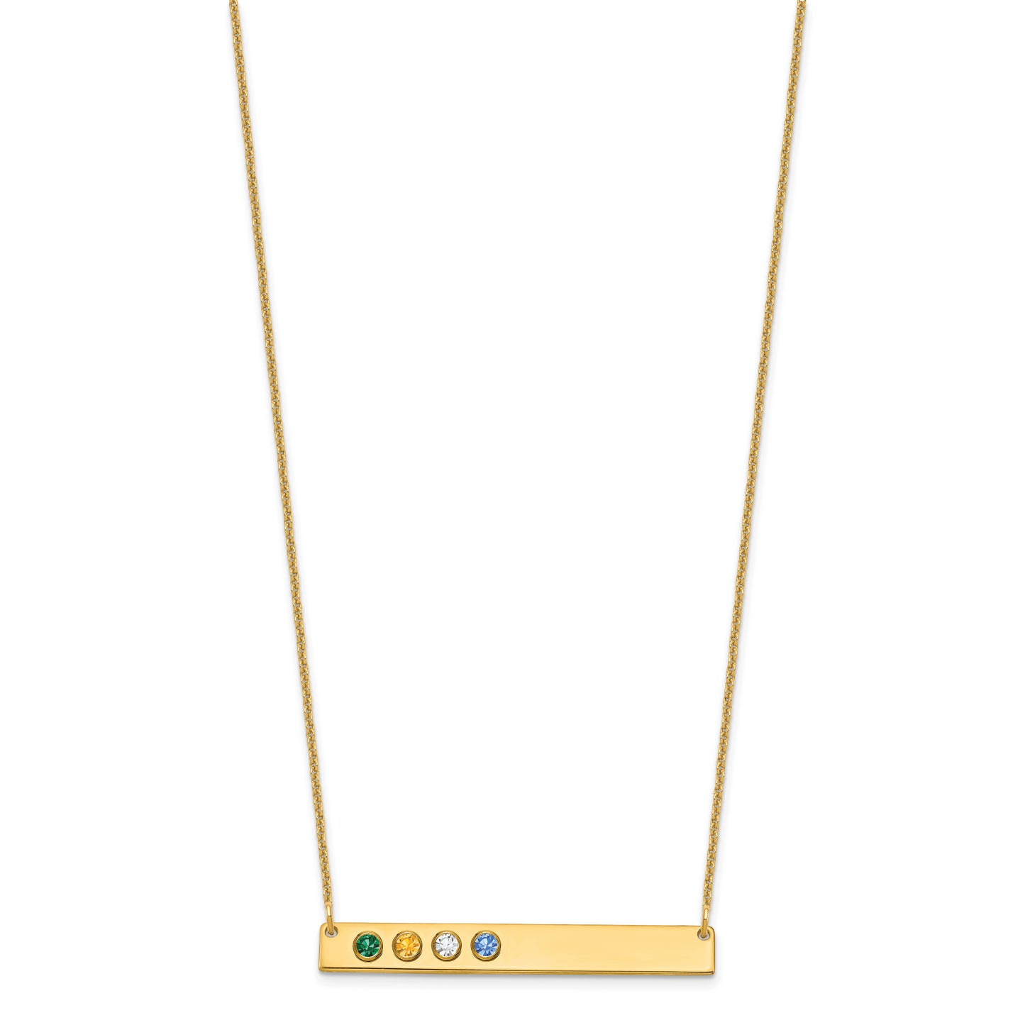 14K Yellow Gold 4 Birthstone w/ 14k Bezel Large Bar Necklace