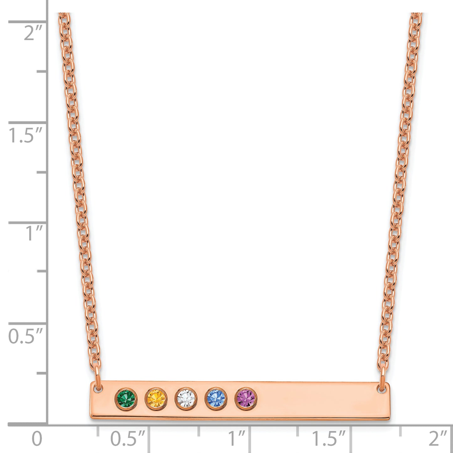Sterling Silver Rose Gold plated 5 Birthstone Large Bar Necklace