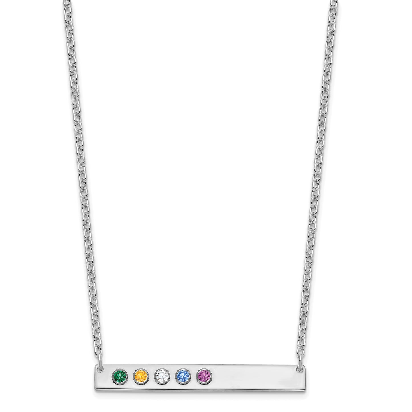 Sterling Silver Rhodium plated 5 Birthstone Large Bar Necklace