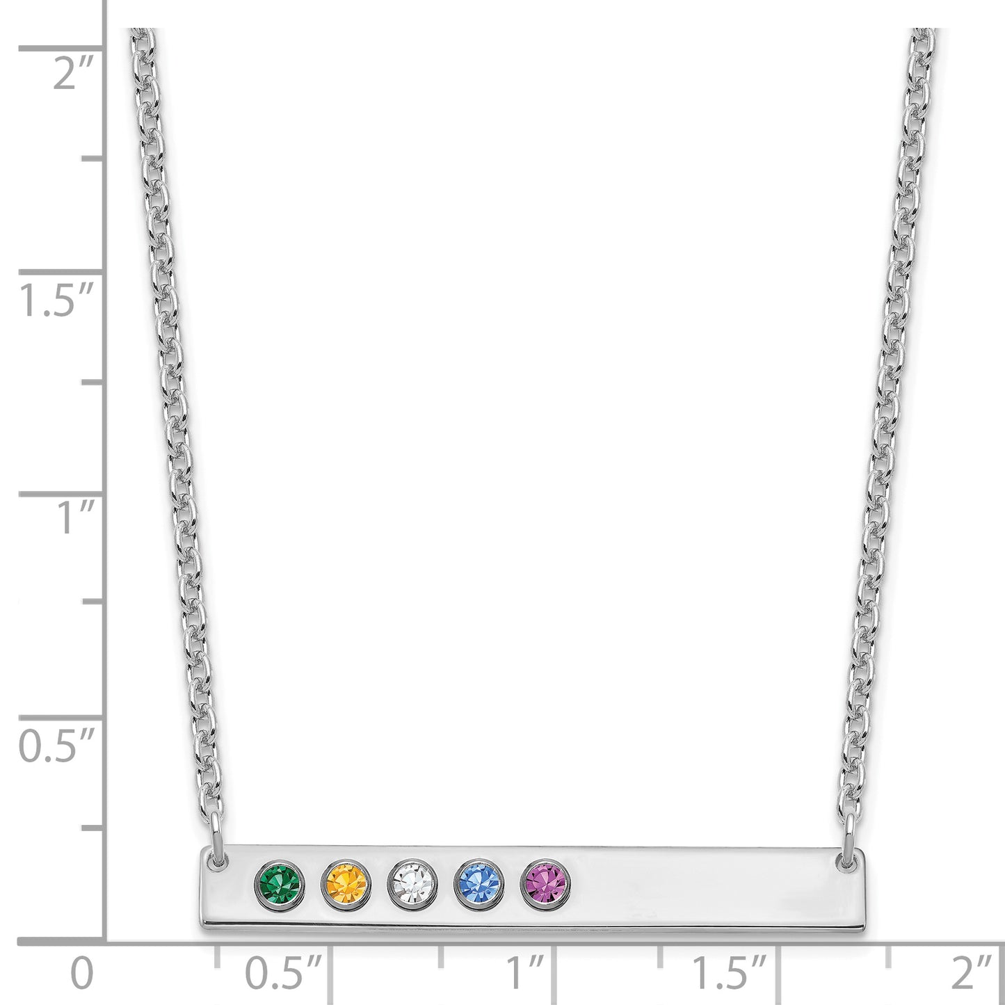 Sterling Silver Rhodium plated 5 Birthstone Large Bar Necklace