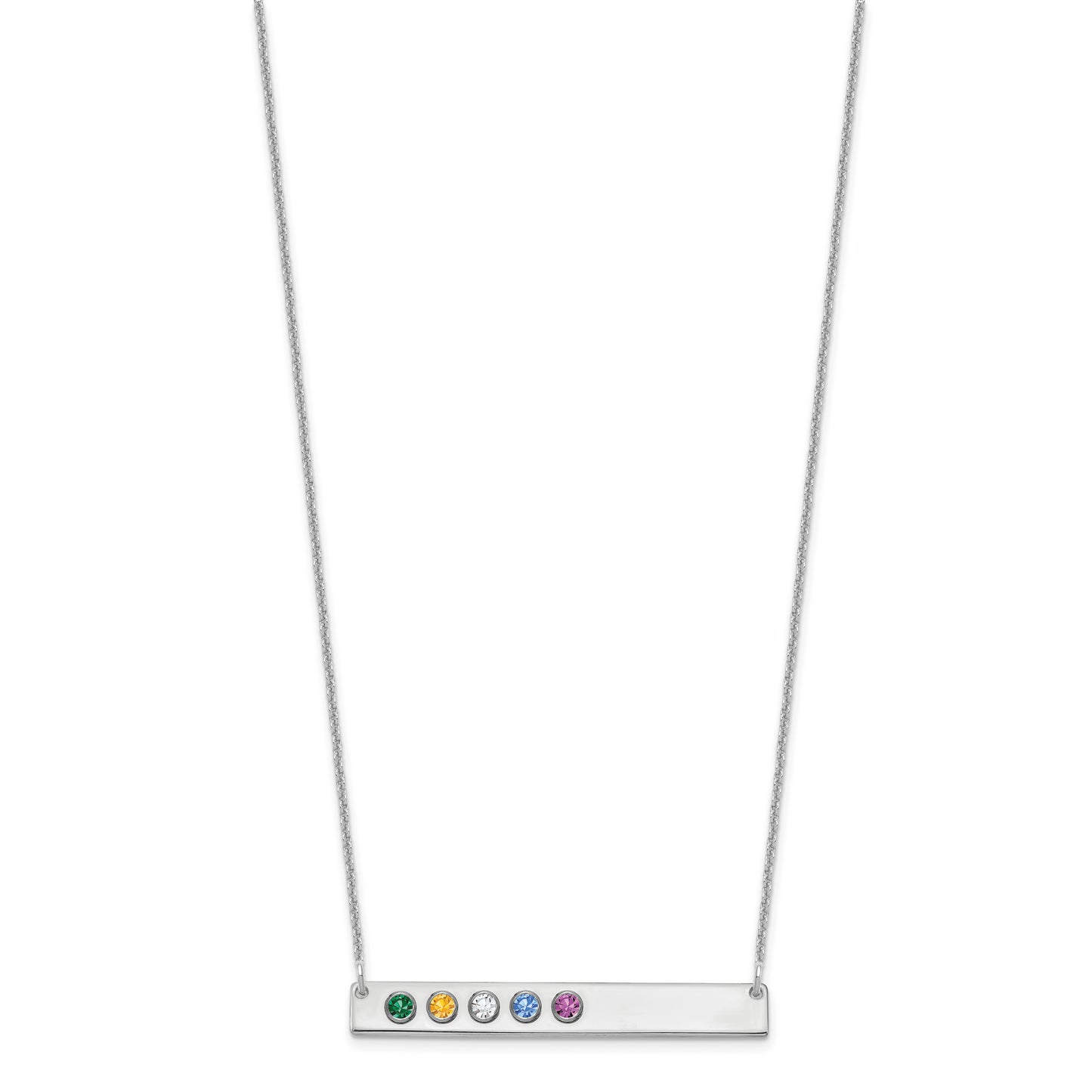 10K White Gold 5 Birthstone with 14k Bezel Large Bar Necklace