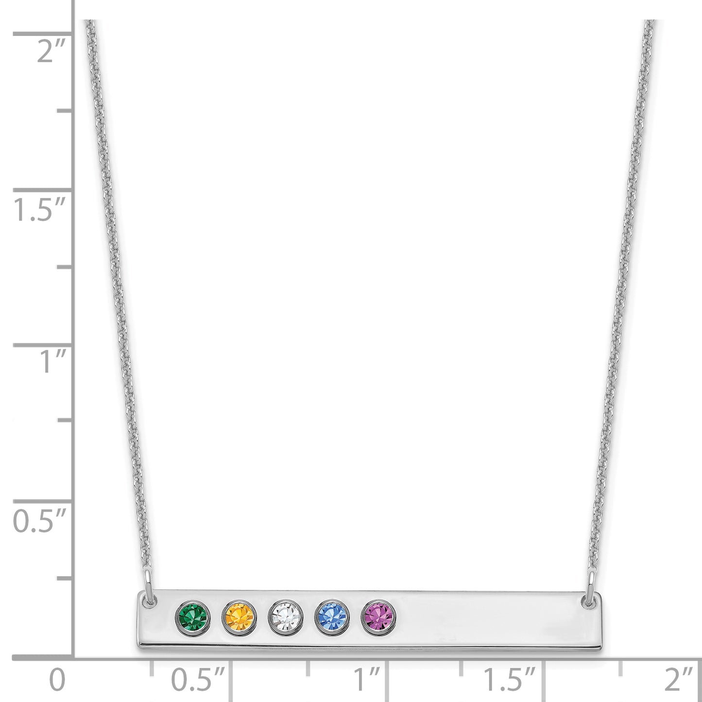 14K White Gold 5 Birthstone with 18k Rhodium Plated Bezels Large Bar Necklace
