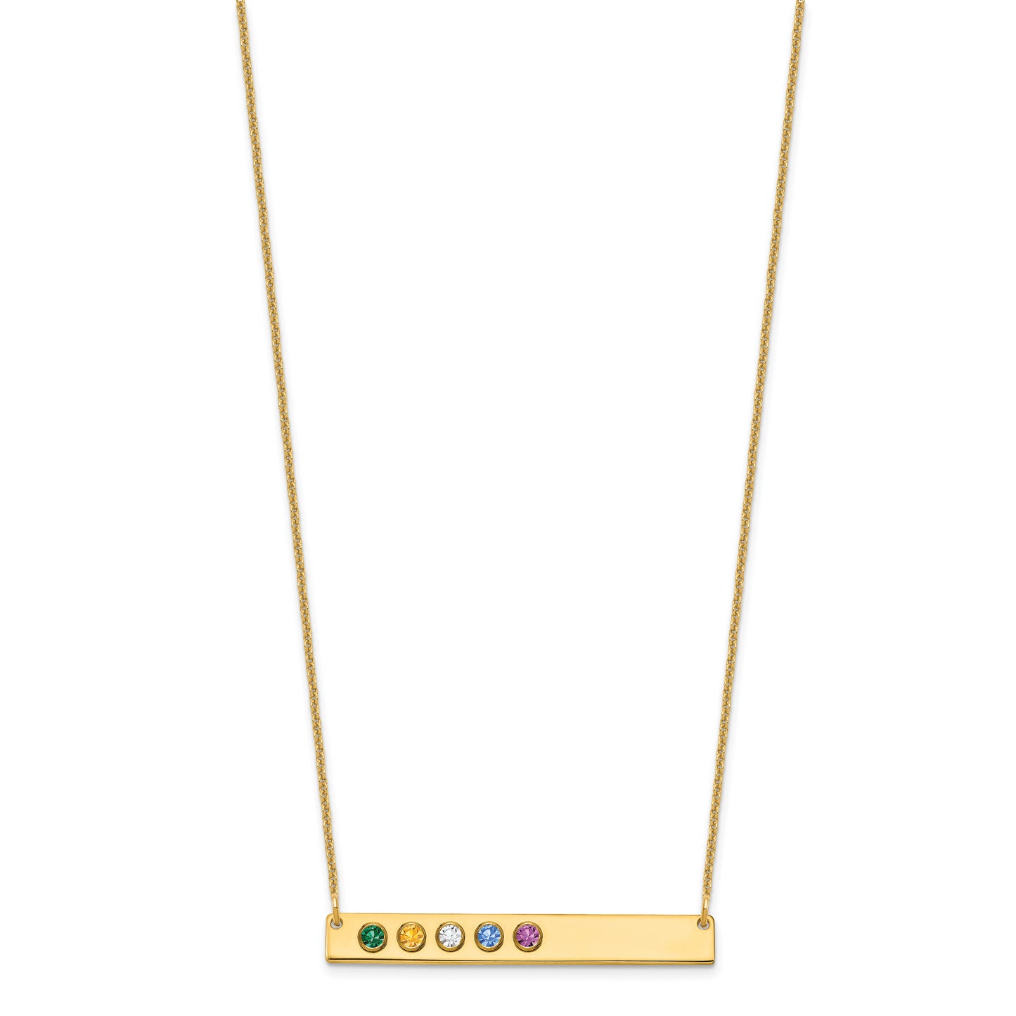 14K Yellow Gold 5 Birthstone w/ 14k Bezel Large Bar Necklace