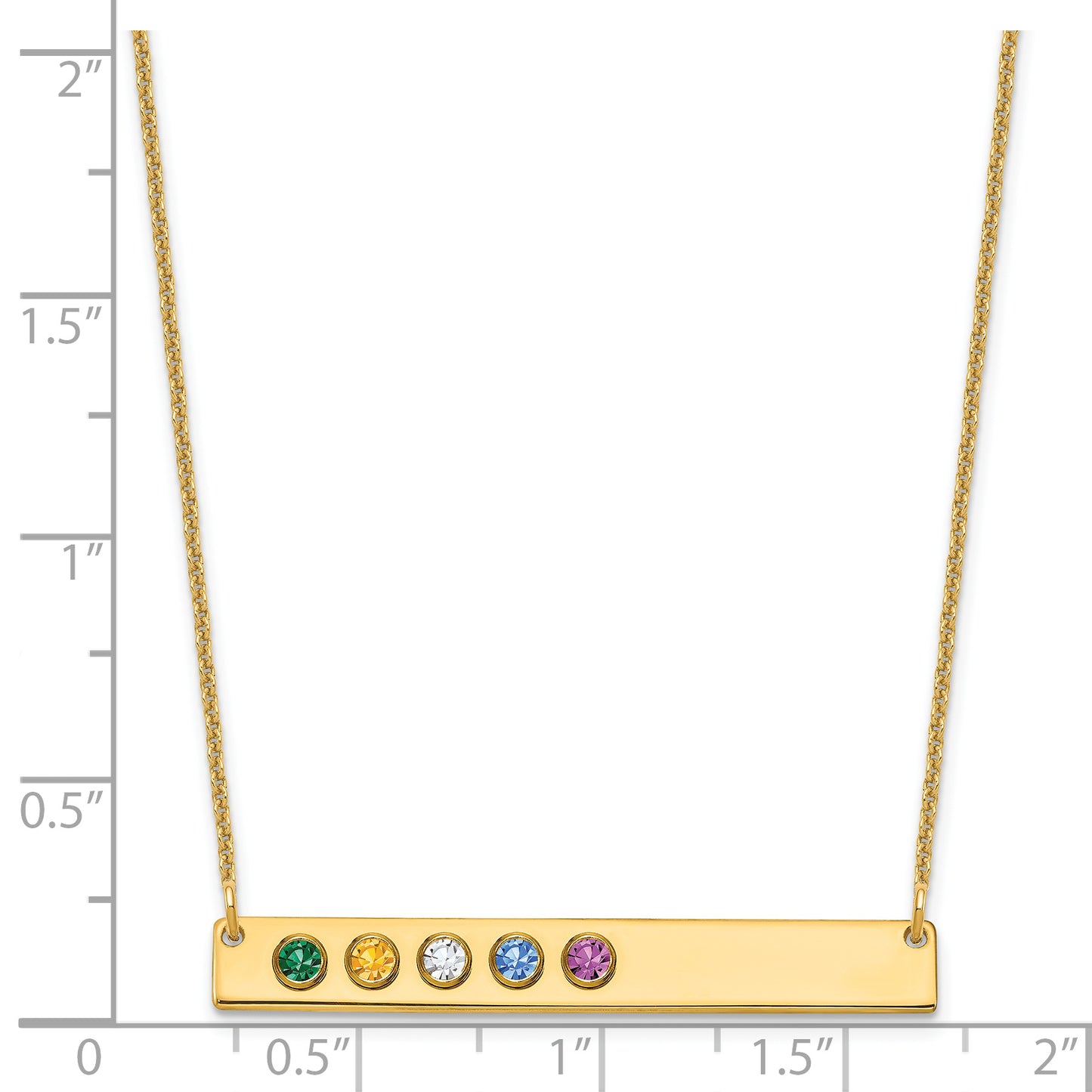 14K Yellow Gold 5 Birthstone w/ 14k Bezel Large Bar Necklace