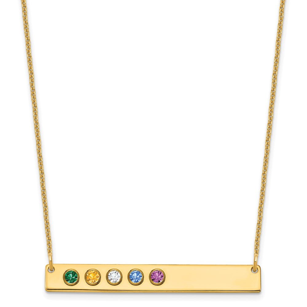 14K Yellow Gold 5 Birthstone w/ 14k Bezel Large Bar Necklace