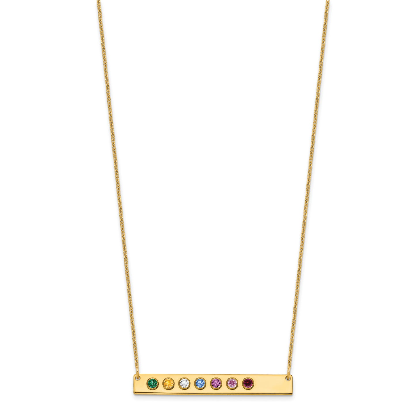 14K Yellow Gold 7 Birthstone w/ 14k Bezel Large Bar Necklace
