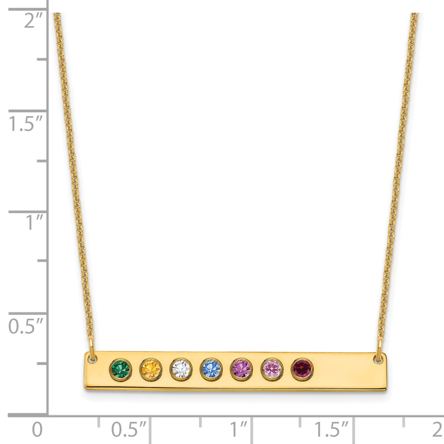 14K Yellow Gold 7 Birthstone w/ 14k Bezel Large Bar Necklace