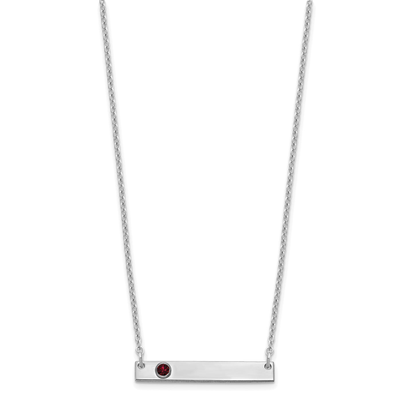 Sterling Silver Rhodium plated 1 Birthstone Small Bar Necklace