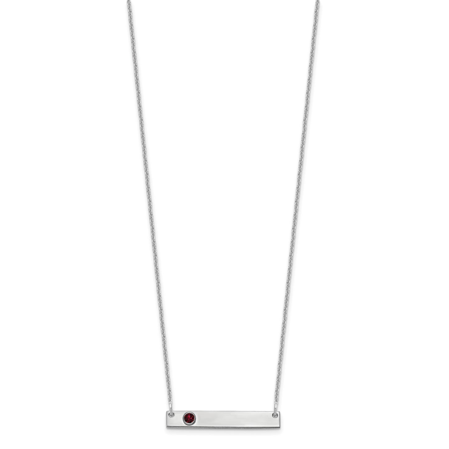 14K White Gold 1 Birthstone with 18k Rhodium Plated Bezel Small Bar Necklace
