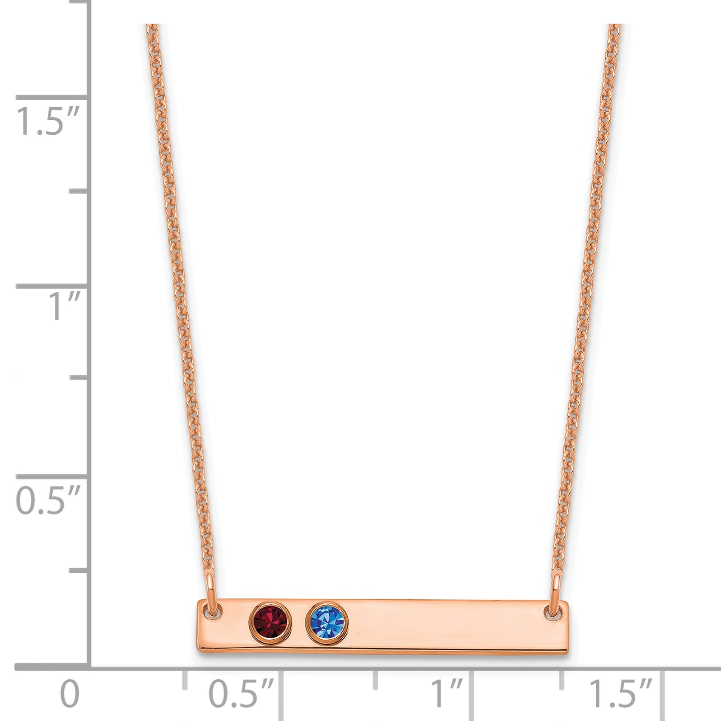 14K Rose Gold 2 Birthstone with 14k Bezel Small Bar Necklace
