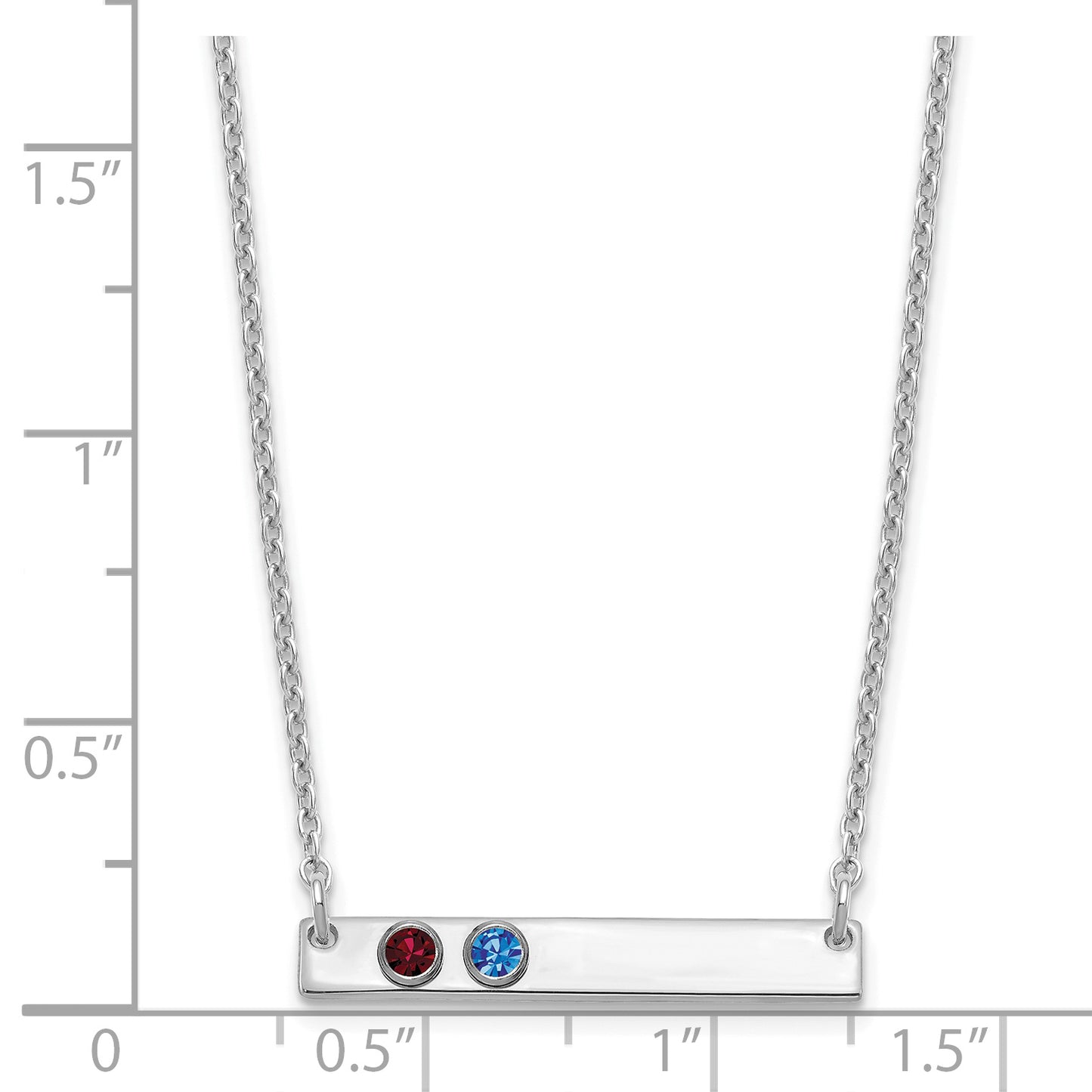 Sterling Silver Rhodium plated 2 Birthstone Small Bar Necklace