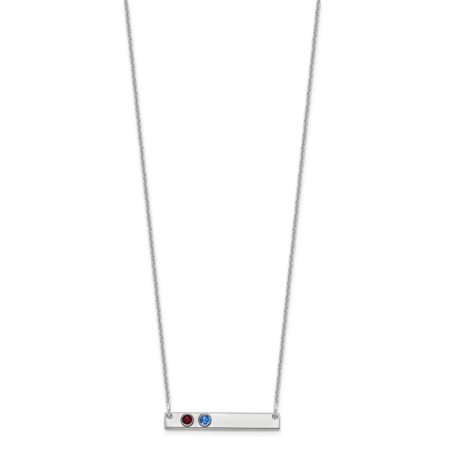 14K White Gold 2 Birthstone with 18k Rhodium Plated Bezels Small Bar Necklace